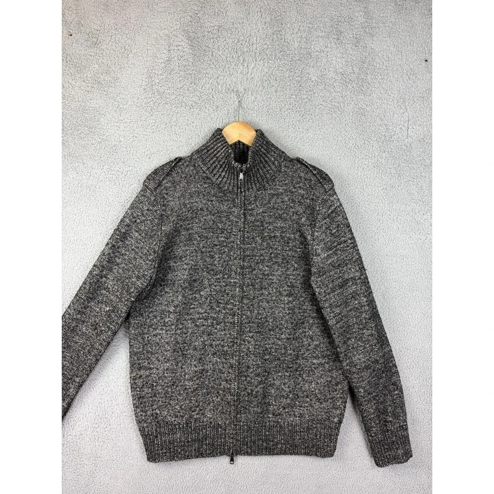Banana Republic Sweater Mens Medium Gray Cotton Acrylic Full Zip Mock Neck Knit